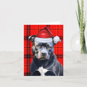 Niedlich Bluenose Pitbull Santa Dog Red Kariert Feiertagskarte