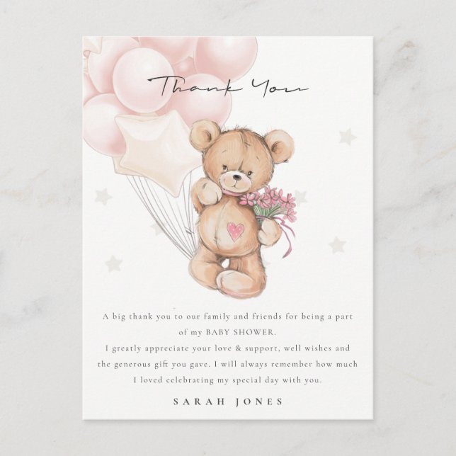 Niedlich Blush Bear Bear Bearly Wait Balloon Babyd Postkarte (Vorderseite)