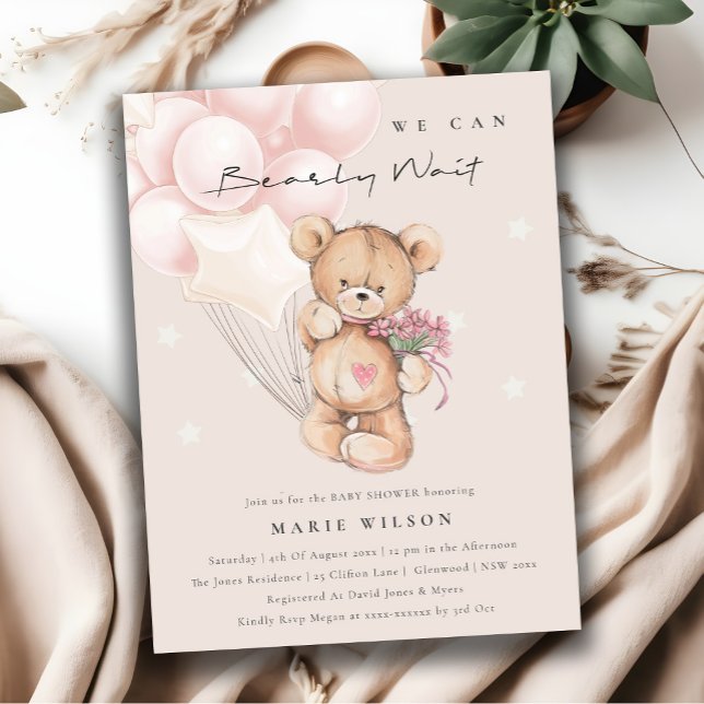Niedlich Blush Bear Bear Bearly Wait Balloon Babyd Postkarte (Von Creator hochgeladen)