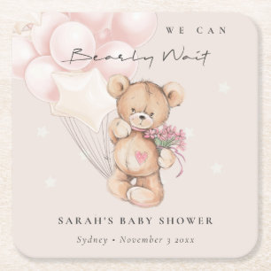 Niedlich Blush Bearly Wait Bear Balloon Babydusche Rechteckiger Pappuntersetzer