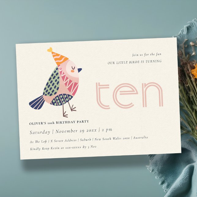 Niedlich Blush Birdie jedes Alter von 10 Jahren Ei Dankeskarte (Von Creator hochgeladen)