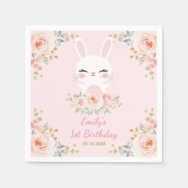 Niedlich Blush Bunny Rabbit Birthday Party Serviette (Vorderseite)