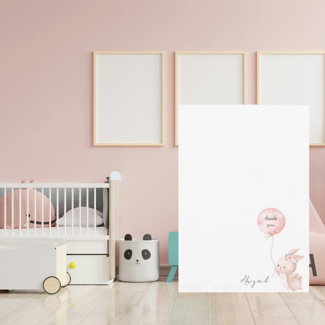 Niedlich Blush Bunny Script Name Baby Dusche Viele Dankeskarte (Von Creator hochgeladen)