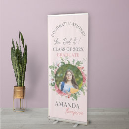 Niedlich Blush Floral Foto Class 2025 Abschluss Ausziehbarer Banner