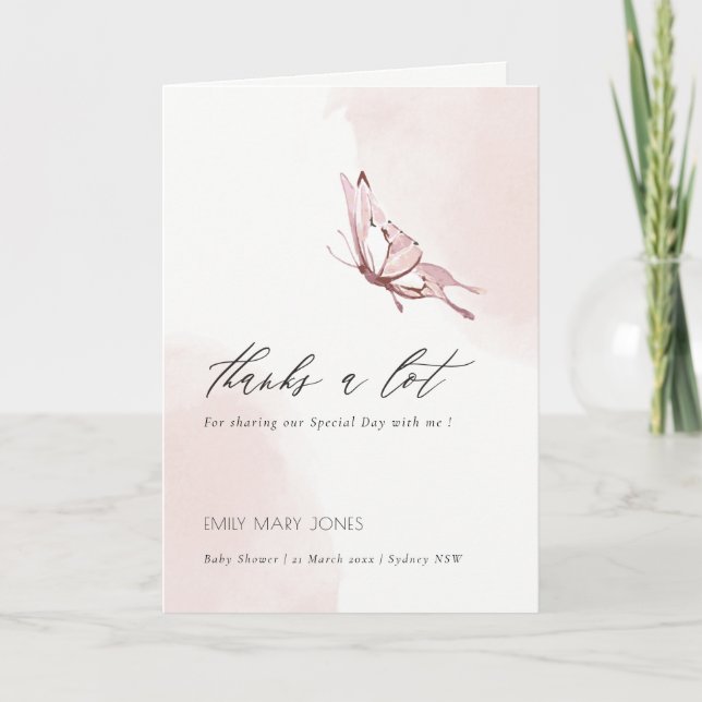 Niedlich Blush Pine Wasserfarbe Butterfly Babydusc Dankeskarte (Vorderseite)