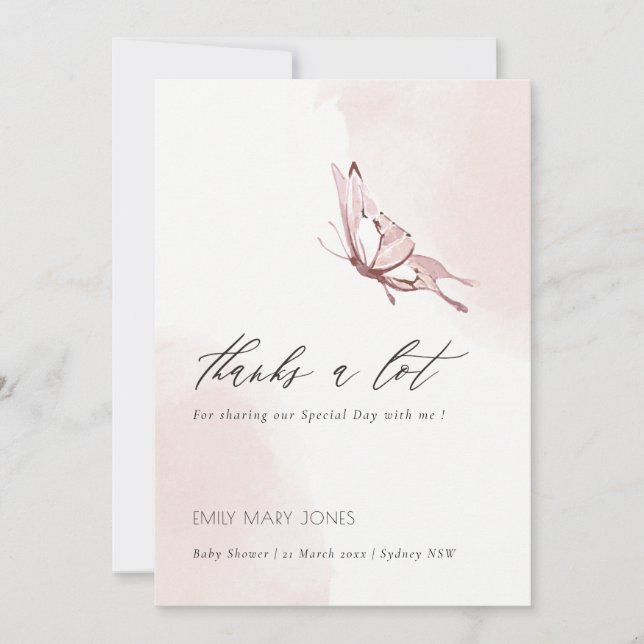 Niedlich Blush Pine Wasserfarbe Butterfly Babydusc Dankeskarte (Vorderseite)