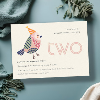 Niedlich Blush Pink Birdie Jedes Alter 2. Geburtst Dankeskarte