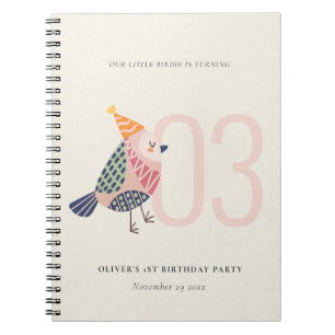 Niedlich Blush Pink Boho Birdie jedes Alter Geburt Notizblock