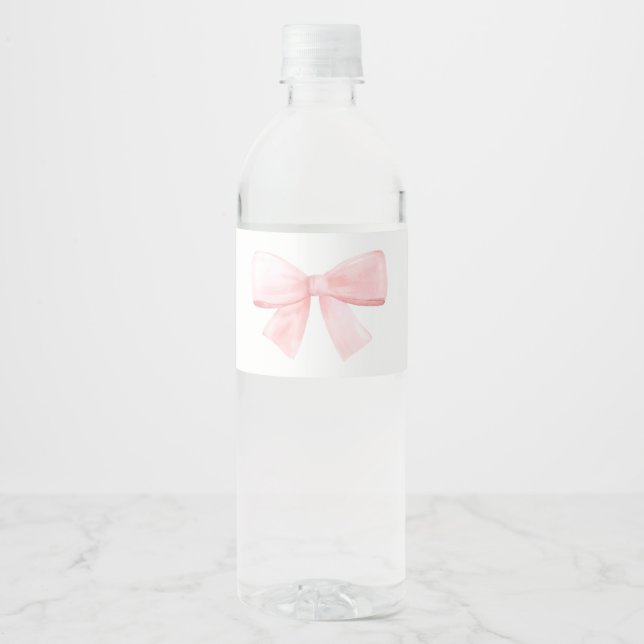 Niedlich Blush Pink Bow Girl Babydusche Wasserflaschenetikett (Vorderseite)