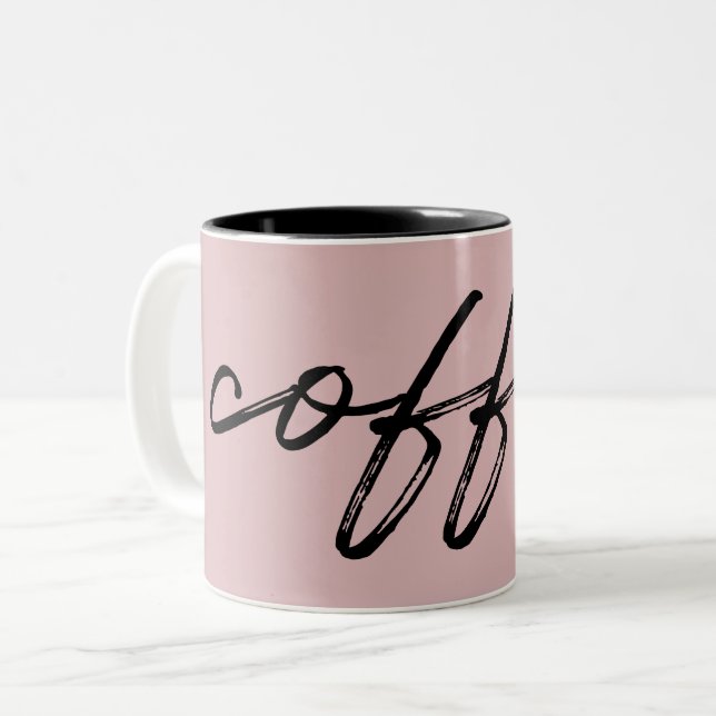 Niedlich Blush Pink "coffee" Minimalistisches Skri Zweifarbige Tasse (Vorderseite Links)