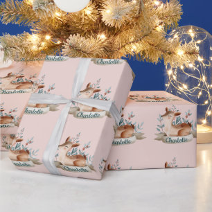 Niedlich Blush Pink Deer Baby Girl Weihnachten Geschenkpapier