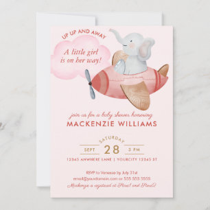 Niedlich Blush Pink Elephant Flugzeug Baby Shower  Einladung