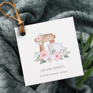 Niedlich Blush Pink Floral Cake Mixer Bäckerei Cat Geschenkanhänger