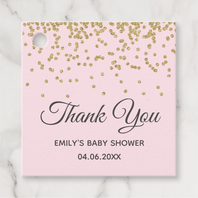 Niedlich Blush Pink Gold Glitzer Danke Baby Dusche Geschenkanhänger (Vorderseite)