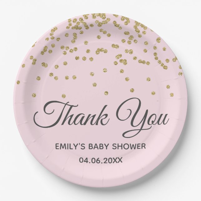 Niedlich Blush Pink Gold Glitzer Danke Baby Dusche Pappteller (Vorderseite)