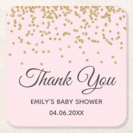 Niedlich Blush Pink Gold Glitzer Danke Baby Dusche Rechteckiger Pappuntersetzer