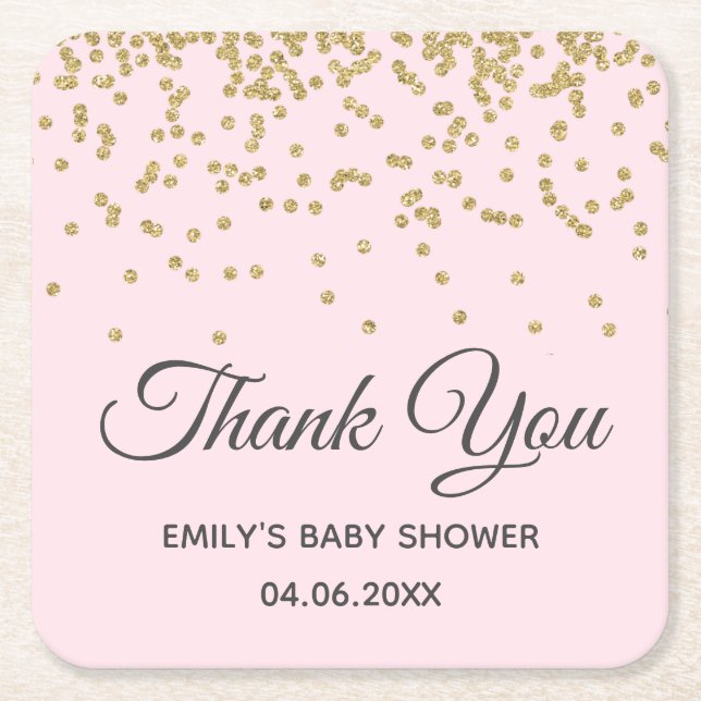 Niedlich Blush Pink Gold Glitzer Danke Baby Dusche Rechteckiger Pappuntersetzer (Vorderseite)