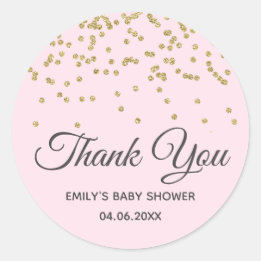 Niedlich Blush Pink Gold Glitzer Danke Baby Dusche Runder Aufkleber
