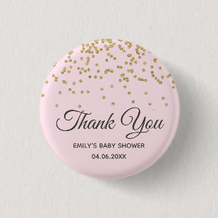 Niedlich Blush Pink Gold Glitzer Danke Babydusche Button