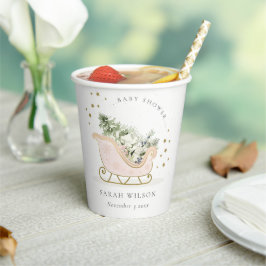 Niedlich Blush Pink Gold Winter Schlitten Baby Dus Pappbecher