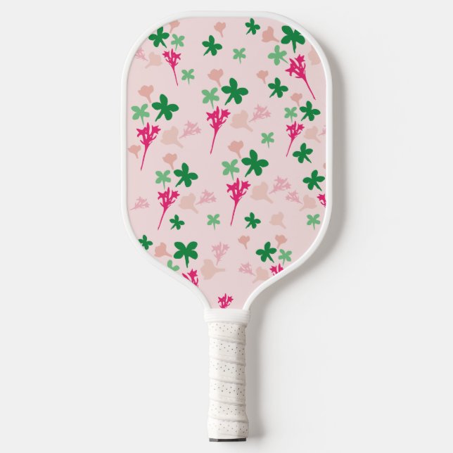 Niedlich Blush Pink Grün Botanischer Boho Bläschen Pickleball Schläger (Vorderseite)