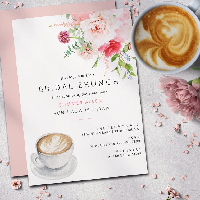 Niedlich Blush Pink Kaffee Peony Garden Bridal Bru Einladung (Von Creator hochgeladen)