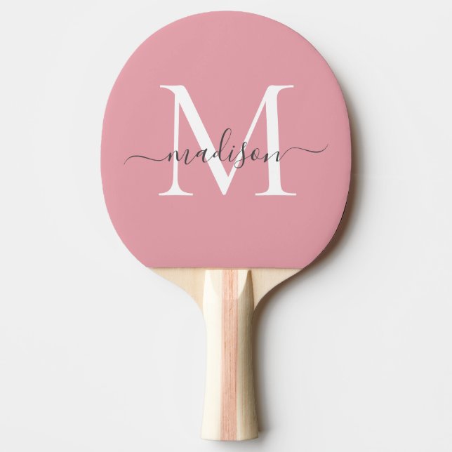 Niedlich Blush Pink Monogram Eleganter Graue Skrip Tischtennis Schläger (Vorderseite)