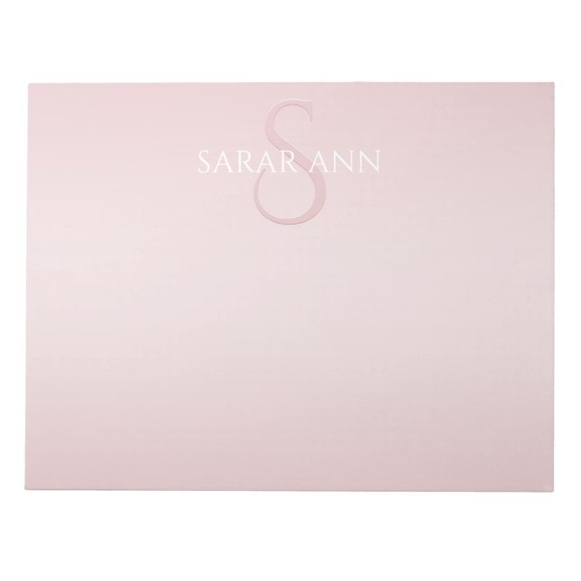 Niedlich Blush Pink Ombre Monogram & Name Notizblock (Vorderseite)