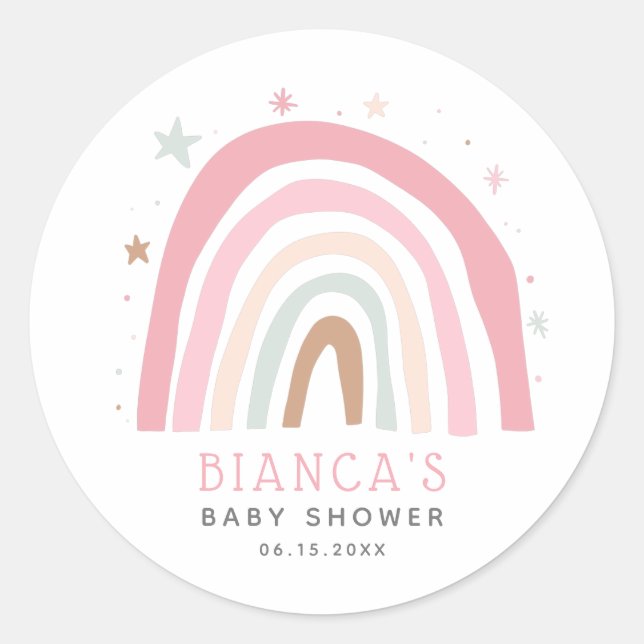 Niedlich Blush Pink Rainbow Baby Dusche Runder Aufkleber (Vorderseite)