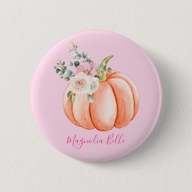 Niedlich Blush Pink Spring Floral Little Pumpkin N Button (Vorderseite)