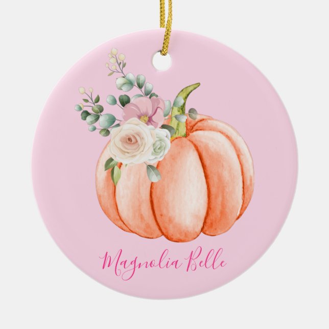 Niedlich Blush Pink Spring Floral Little Pumpkin N Keramik Ornament (Vorne)