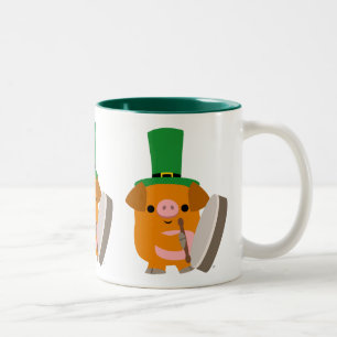 Niedlich Bodhran Playing Cartoon Pig Zweifarbige Tasse