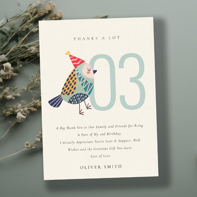 Niedlich Boho Aqua Blue Birdie Jegliches Geburtsta Dankeskarte (Von Creator hochgeladen)