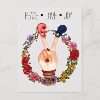 Niedlich Boho Aquarell Floral Octopus Peace Liebe Postkarte