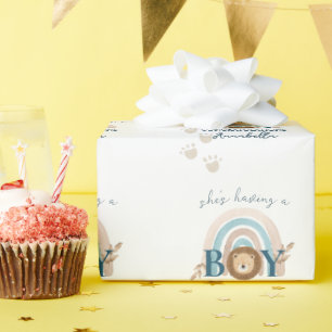 Niedlich Boho Baby Boy Lion Cub Pawprints Geschenkpapier