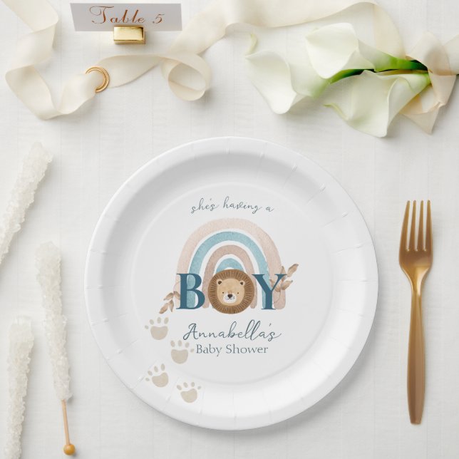Niedlich Boho Baby Boy Lion Cub Pawprints Pappteller (Hochzeit)