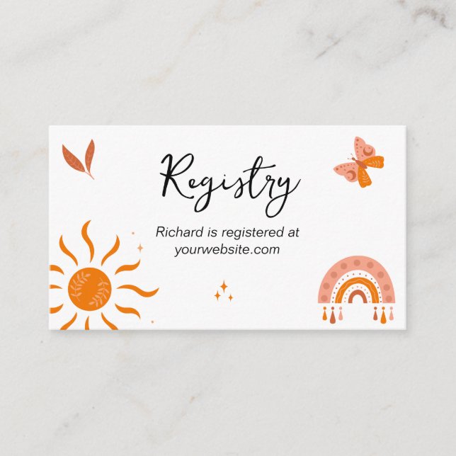 Niedlich Boho Baby Sun Rainbow Baby Showregister Begleitkarte (Vorderseite)