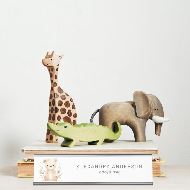 Niedlich Boho Bear Watercolor Babysitter Schreibtischnamensplakette (Cute Boho Bear Watercolor Babysitter Desk Name Plate)