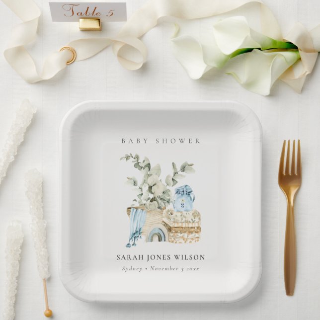 Niedlich Boho Blue Kinderzimmer Foliage Boy Baby D Pappteller (Hochzeit)