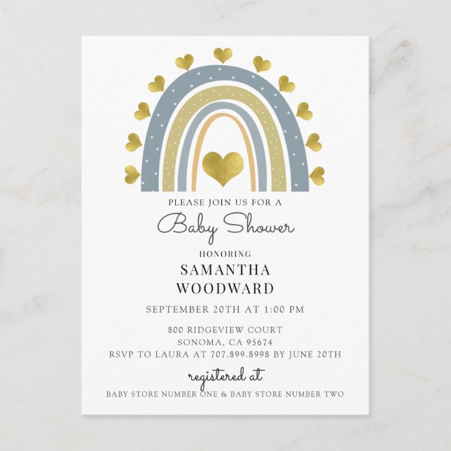 Niedlich Boho Blue Rainbow Baby Shower Einladung (Vorderseite)