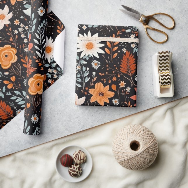 Niedlich Boho Blume Muster, Whimsical Floral Boho Geschenkpapier (Kunsthandwerk)