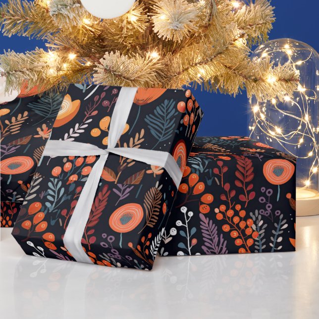 Niedlich Boho Blume Muster, Whimsical Floral Boho Geschenkpapier (Feiertage)