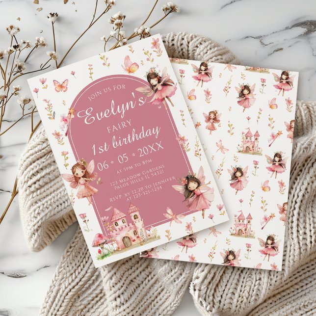 Niedlich Boho Blush Fairy First Birthday Girl Einladung (Von Creator hochgeladen)
