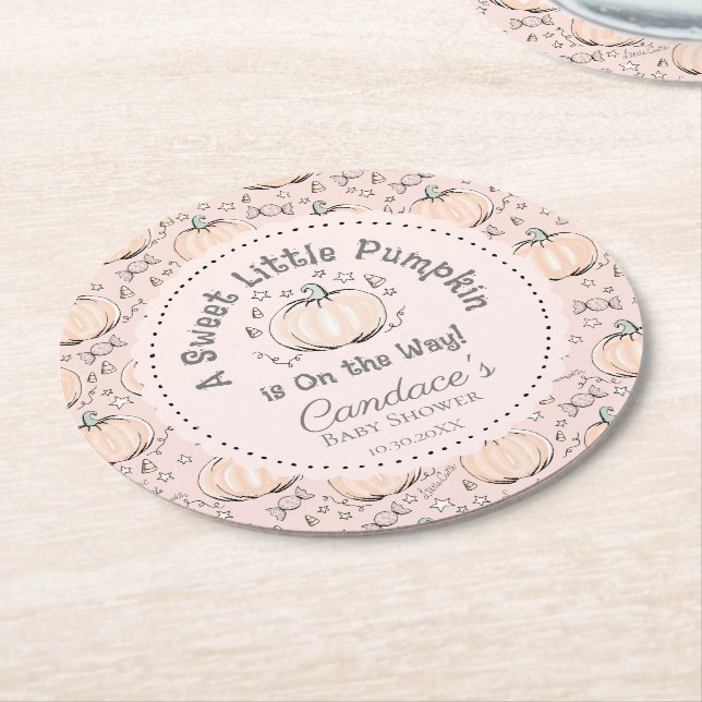 Niedlich Boho Blush Pink Little Pumpkin Baby Dusch Runder Pappuntersetzer (Angewinkelt)