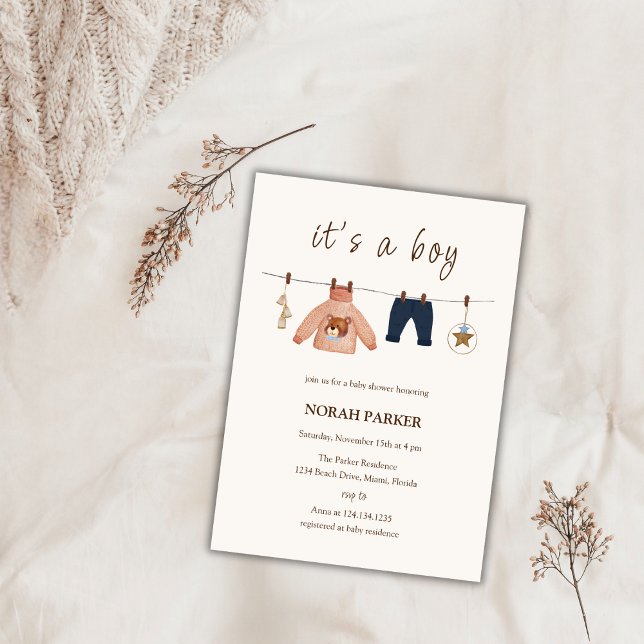 Niedlich Boho Boy Winter Clothes Kinderdusche Einladung (Cute Boho Boy Winter Clothes Baby Shower Invitation)