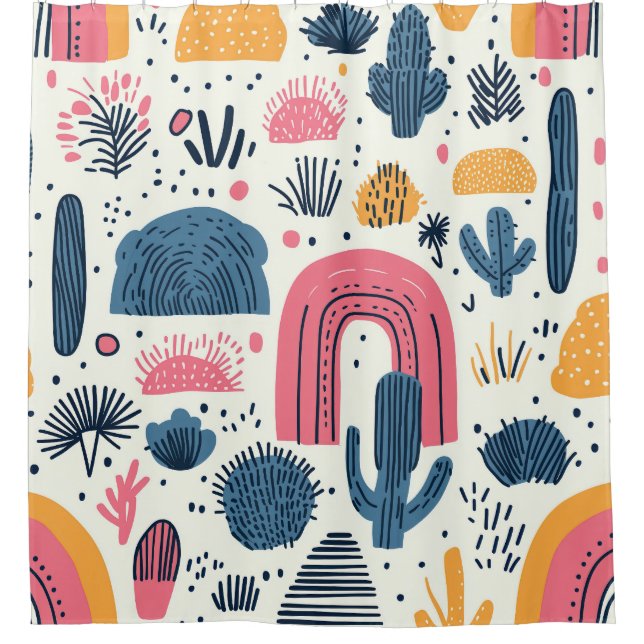 Niedlich Boho Cactus Desert Design Duschvorhang (Vorderseite)