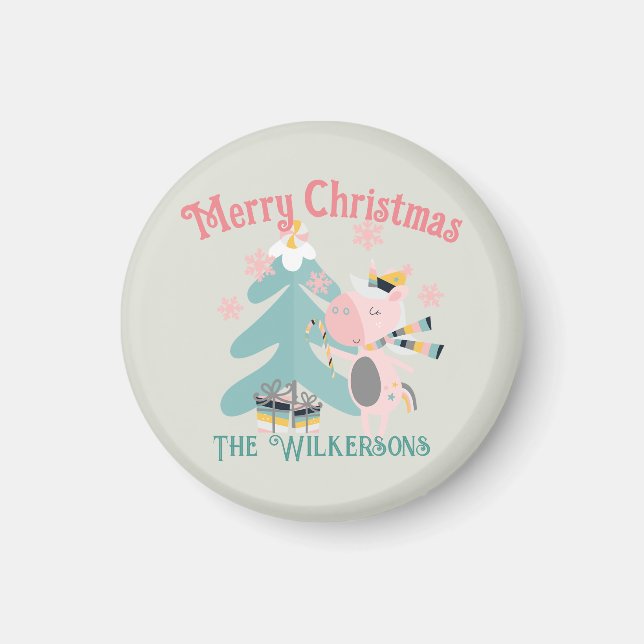 Niedlich Boho Christmas Unicorn auf Sage Magnet (Vorne)