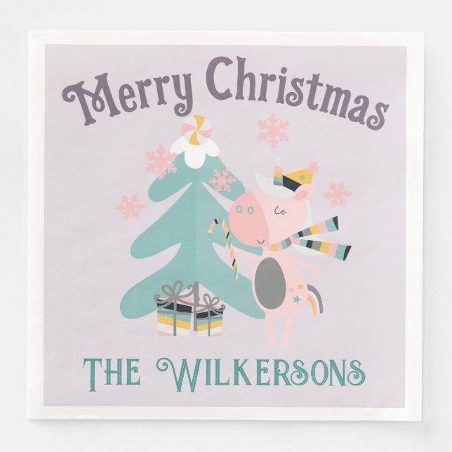 Niedlich Boho Christmas Unicoron auf Lavender Lila Serviette (Vorderseite)