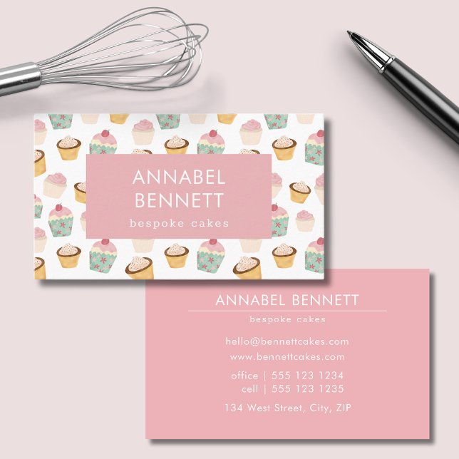 Niedlich Boho Cupcake Pattern Visitenkarte (Cupcake design business card perfect for cake makers, bespoke cake bakers and bakeries.)