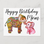 Niedlich Boho Elephant Happy Birthday Mother Postkarte<br><div class="desc">Eine niedliche Darstellung der Wasserfarbe von Mami und Babyelefant mit einem bunten Bohordmuster. Die Elefantenabbildungen sind handgemalt.</div>